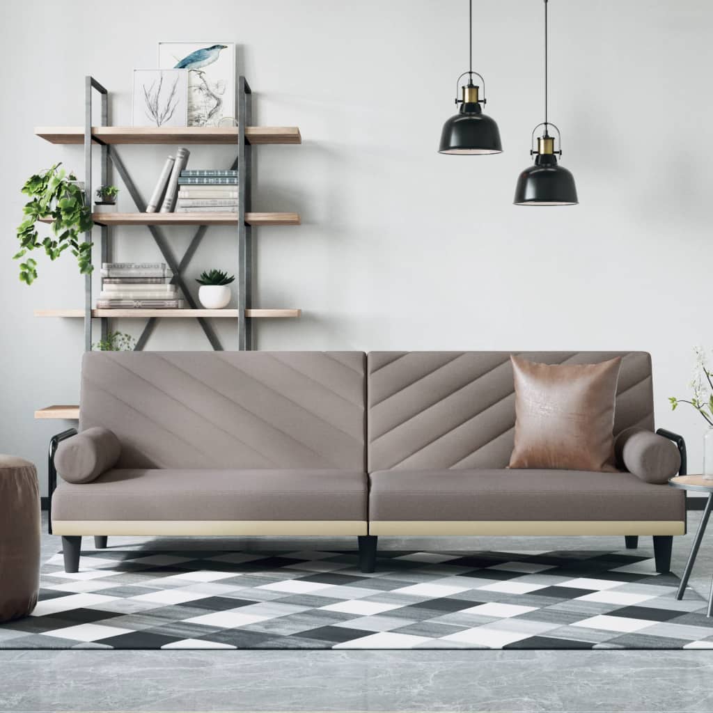 Sofa Bed with Armrests Taupe Fabric