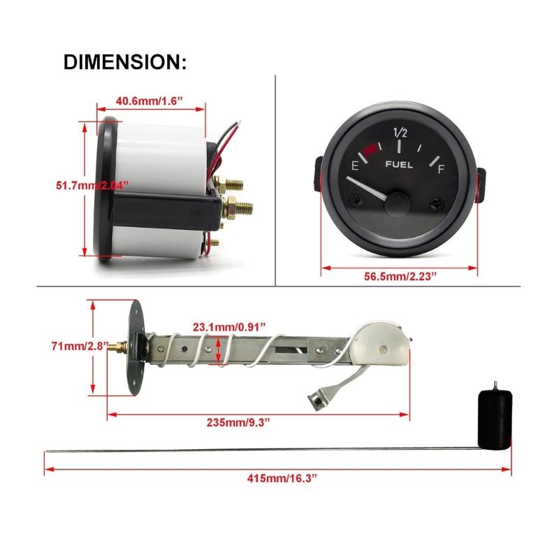 12V Fuel Level Gauge with Float Sensor Kit, 52mm 2 Inch Black Face Instrument for Tank Monitoring, Panel Service, and Replacement Projects