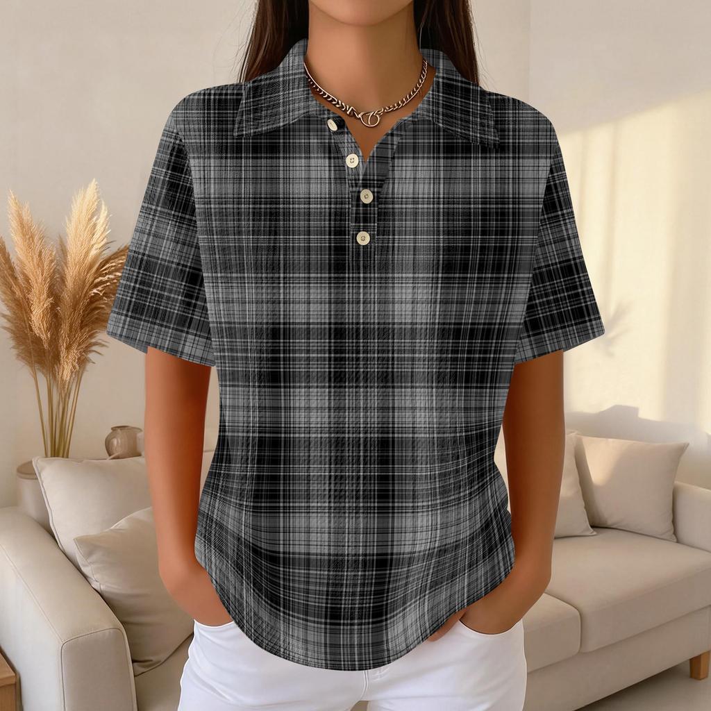 Women's Fashion Casual Lapel Short Sleeve Color Shirt Women's Up Tops