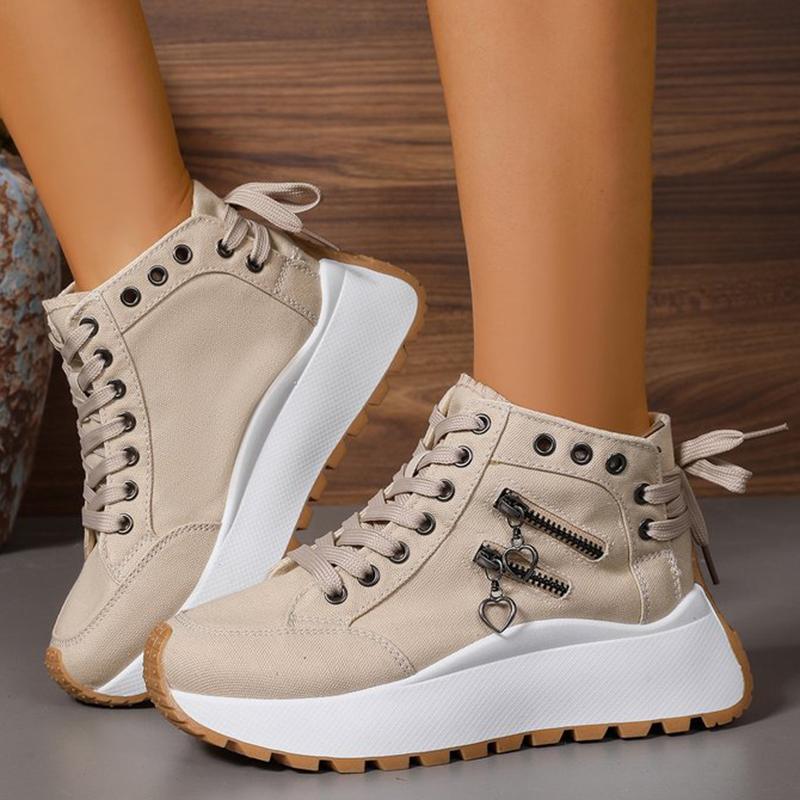 Fashion 2025 New Lace Up Denim Sneakers Women Spring Autumn Zipper Decoration Sports Shoes Woman Chunky Heel High Top Causal Shoes Mujer