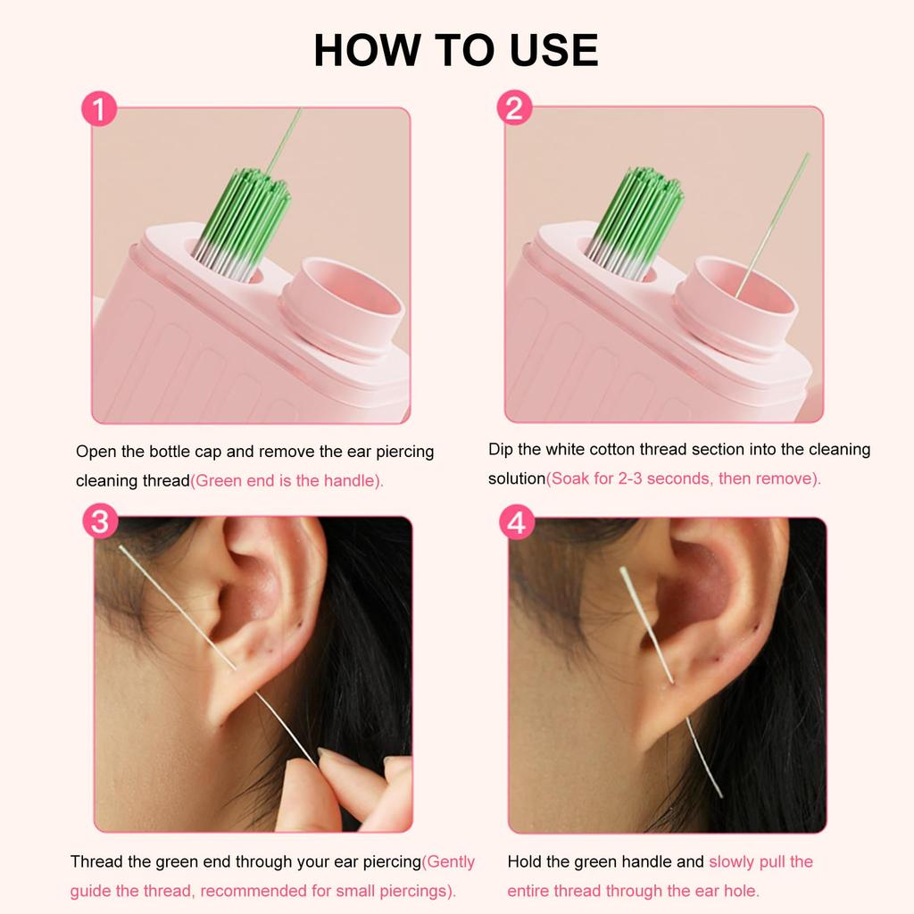 180/240pcs Ear Hole Cleaner Disposable Ear Piercing Cleaner Floss with 15ml Cleaning Solution Ear Cleaner for Removing Dirt Odor