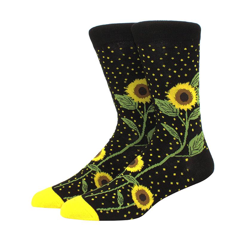 Men's hip hop flower socks skateboard multi-color cartoon pattern funny mid cut women's socks