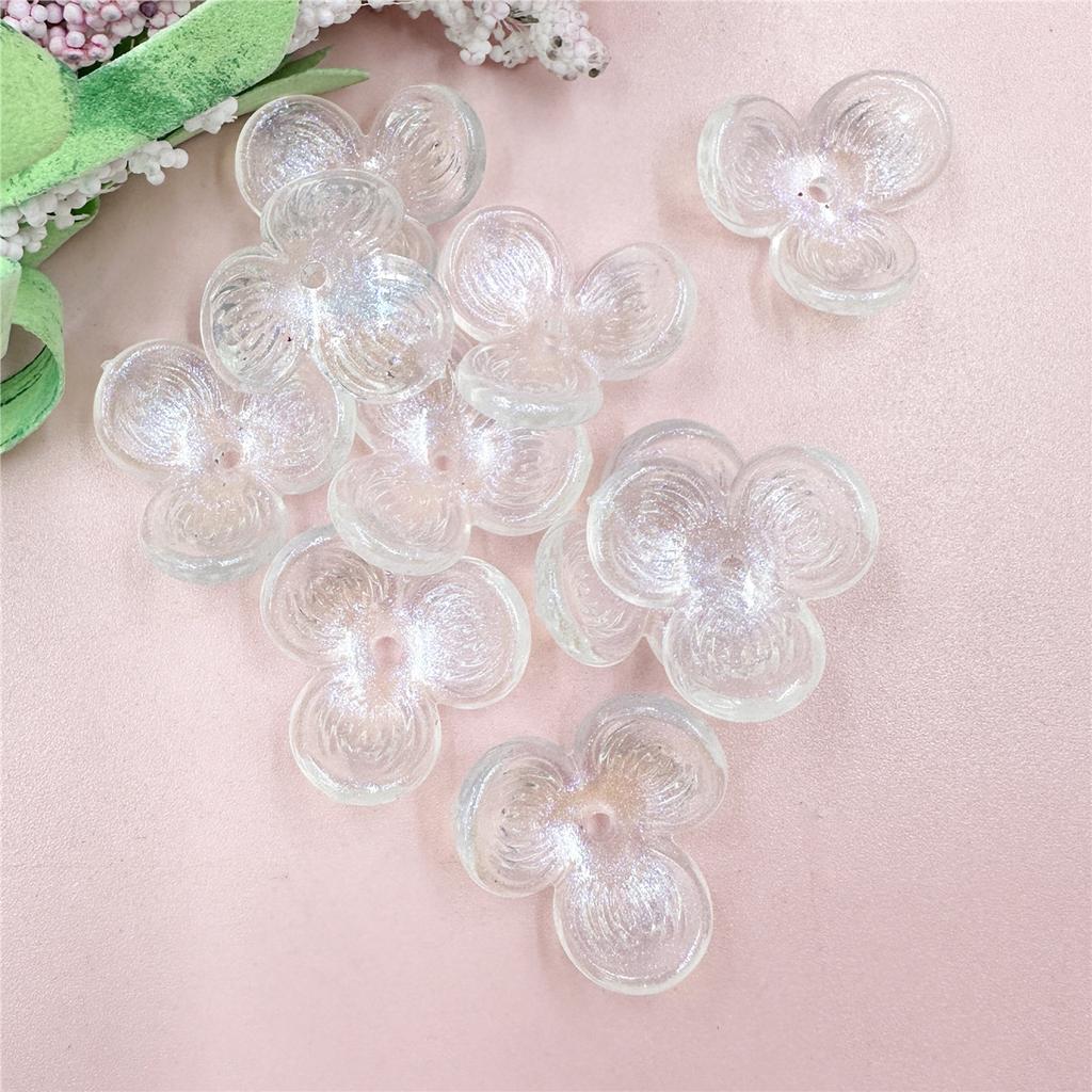 Acrylic 10pcs Hairpin Accessories Mobile Phone Chain Beads 22.6mm Hollowed Out Straight Hole Three-petal Flowers Beaded Handmade