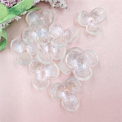 Three-petal Flowers Beaded 22.6mm Straight Hole Hairpin Accessories Mobile Phone Chain Beads Hollowed Out 10pcs Handmade Acrylic