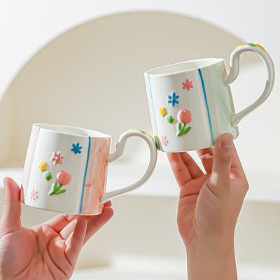 Ceramic Flower Mug Household High-value Women's Hand Cup Breakfast Cup Girl Heart Milk Cup Water Cup Underglaze Color