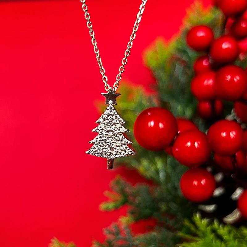 

Huitan ослепительное хрустальное ожерелье с подвеской в виде рождественской елки для женщин серебряный цвет O-цепочка изысканное рождественское ожерелье для девочек ювелирные изделия 40CM 5CM