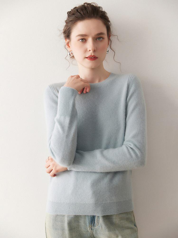 Soft & Delicate Women's Cashmere Sweater: Round Neck, Long Sleeve, Solid Color, Elegant Knitwear for 2025