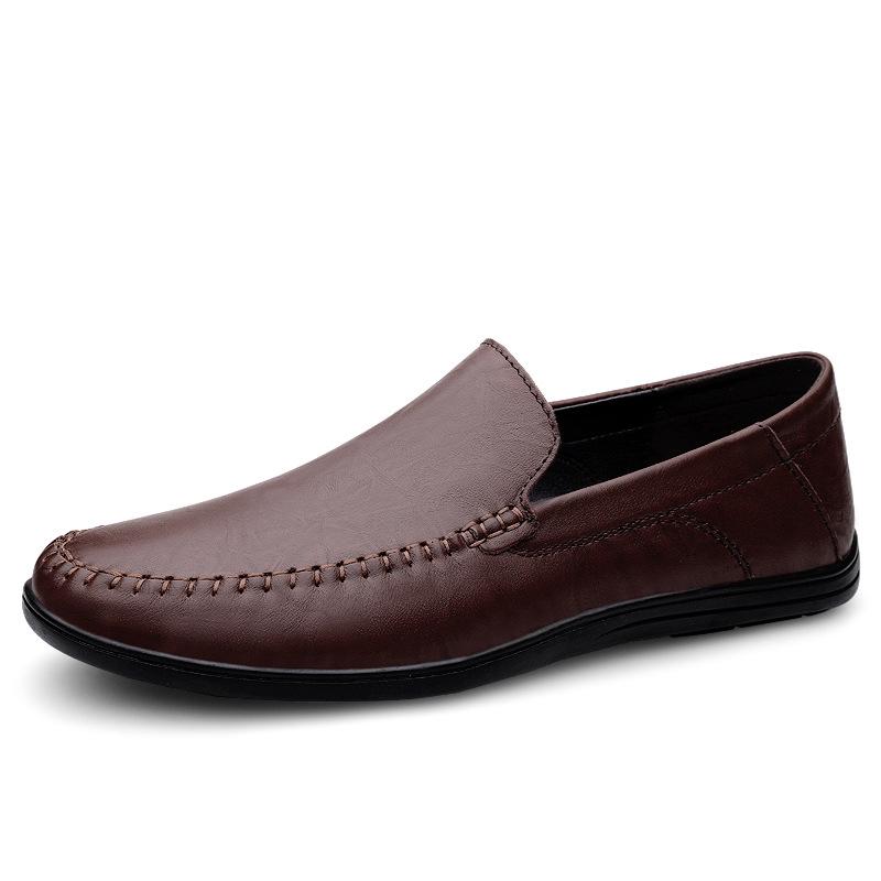Men s Large Size Casual Cowhide Moccasins with Soft Upper and Sole, Slip-on Style 41 коричневый
