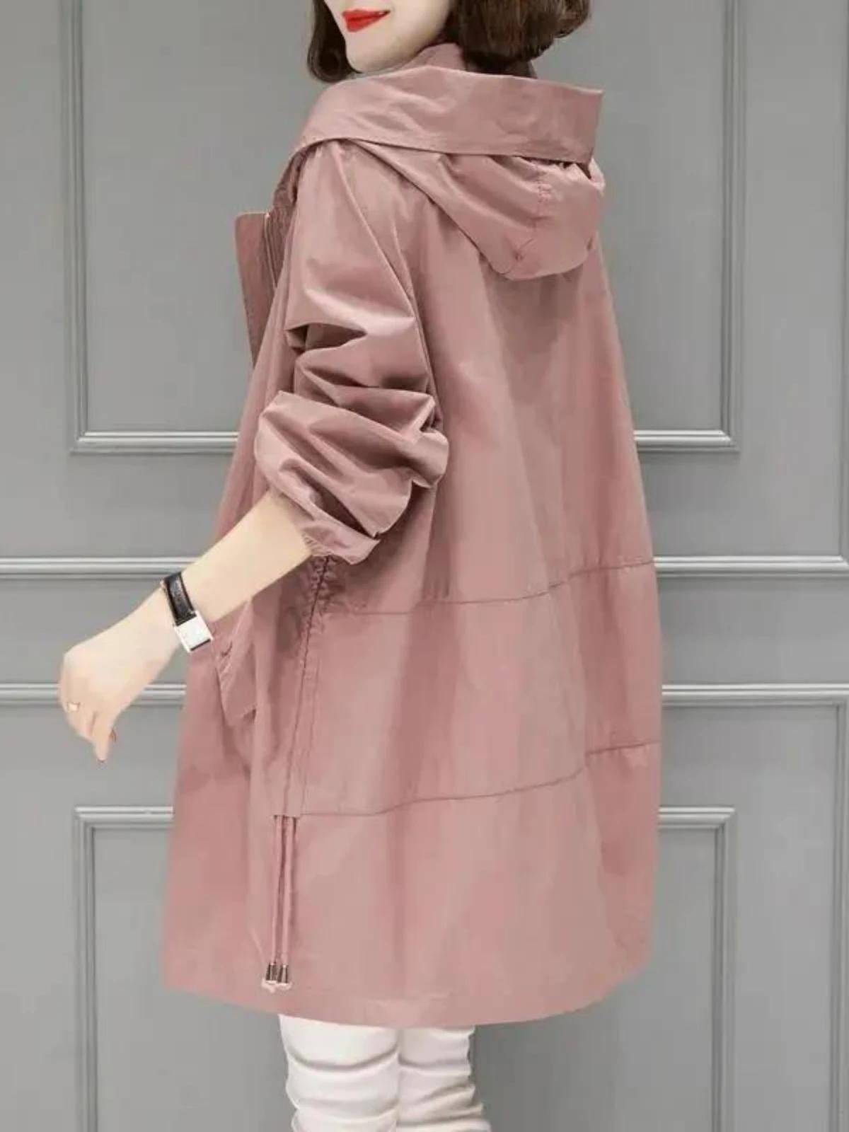 

Куртка женская одежда весенне-осенний плащ средней длины куртка со шляпой корейская версия плюс размер свободная грация 4XL