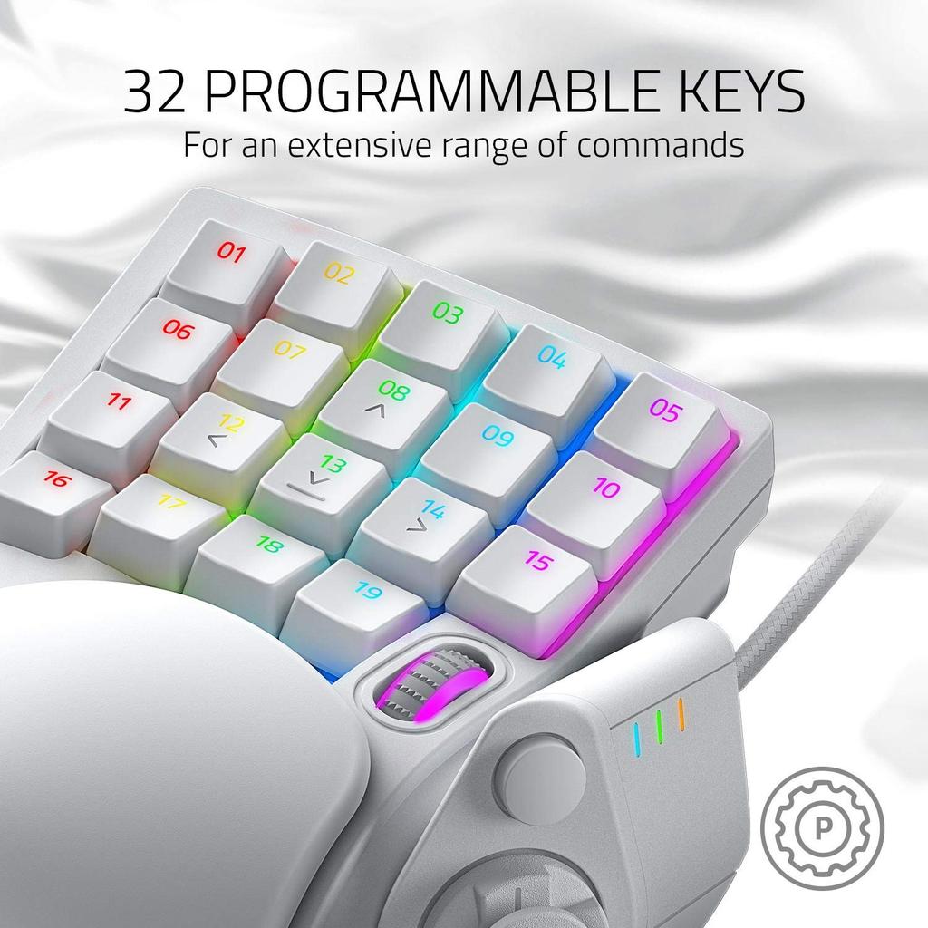 Razer Tartarus Pro Gaming Analog Optical Key Rapid Adjustable 32 Programmable Customizable Chroma RGB Mercury White Keypad Switches, Trigger,