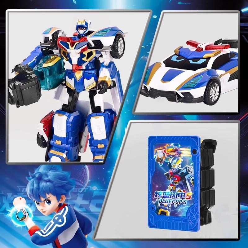 2026Metal Cardbot S BLUE COP TRINITY Drilling Vehicle Transform Combined Robot Action Figures Toys Car Card Animation Model Gift
