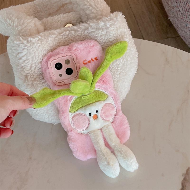 Wave Plush Mobile Phone Case for Huawei Mate50Pro & P40 - Cute Rabbit Design with Pull-out Stand, Anti-fall & Moisture-resistant.
