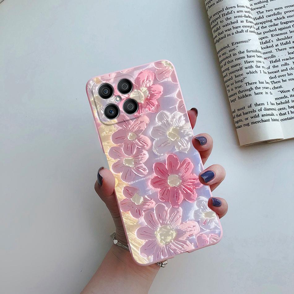 For Huawei X8 Case Fashion Flower Cartoon Pattern Soft Silicone Back Cover For Honor X8 4G TFY-LX1 TFY-LX2 TFY-LX3 HonorX8 Funda