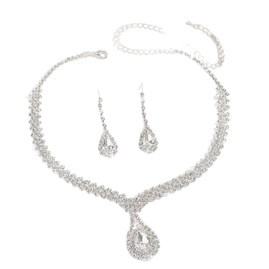 European Style Full Diamond Bridal Necklace Set - Elegant High-End Fashion Jewelry for Special Occasions