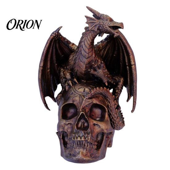 Bookshelf Display Figurine Flying Dragon Skull Resin Statue, On Human Figurine, Collectible Fantasy Statue Halloween Abstract Sculpture, Gothic Garden