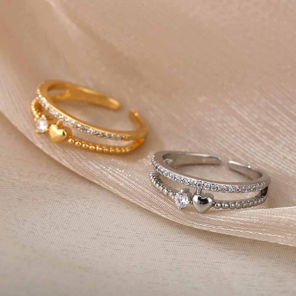 Heart Rings for Women Opening Double Layer Heart Finger Ring Men Wedding Engagement Jewelry Accessories Couple Gift