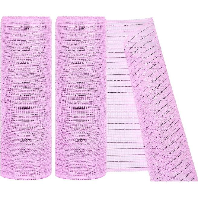 2 Pack Deco Mesh 10 Inch x 30 Feet Decor Mesh Ribbon with Metallic Foil Deco Mesh Wreath Supplies Ribbon Mesh Roll for Spring Wreaths, Craft, Party