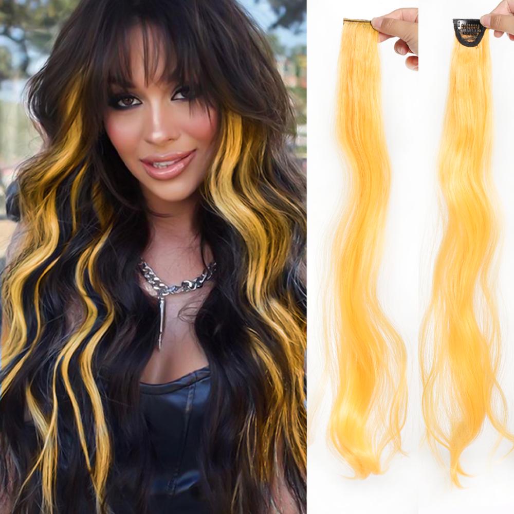 

1 шт. Наращивание волос на клипсе 22 дюйма Невидимые на клипсе Красочные синтетические длинные волнистые наращивание волос Основные моменты для вечеринок Для женщин Повседневное использование 22INCH