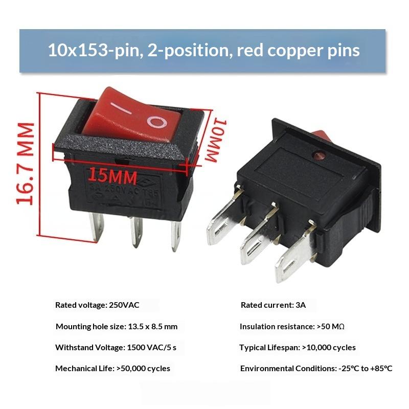 10Pcs KCD11 Rocker Switch 10x15mm Mini Universal Power Toggle Switch for Electronic Component Replacement