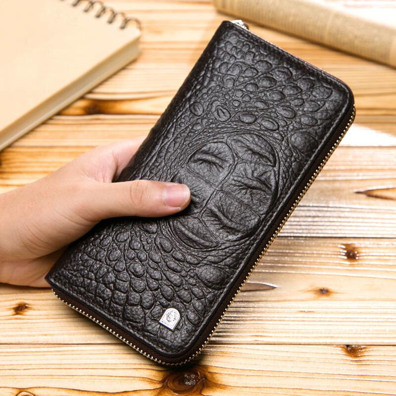 Men s Top-Grain Leather Long Zipper Wallet