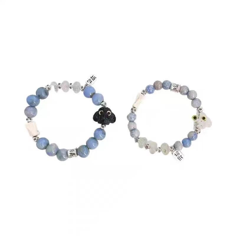Dog Cute Resin Black Couple Bracelet Handmade Ceramic Beads Genderneutral