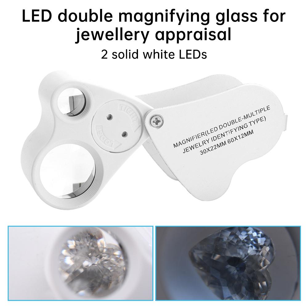 30X 60X Illuminated Jewelers Loupe Magnifier Foldable Magnifier With Bright LED Light For Gem Jewelry Stamp Measuring Tool