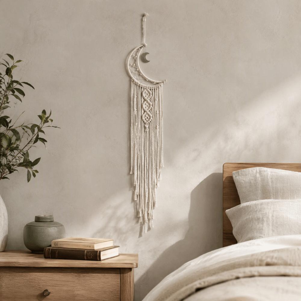 94x20cm Moon Dream Catchers White Alloy Accessories Wall Hanging Dream Catchers with Tassel Cotton Macrame Woven Dream Catchers