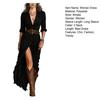 Women's Boho Maxi Dress with Belt Button Down Deep V Neck
