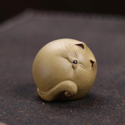 Yixing Purple Clay Cute Cat Lid Saucer Tea Pet Japanese Tea Sculpture Tea Figurine Play Toys Tea Statue Ornaments Craftsmanship