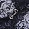 Women's Black Lace Bell Sleeve Halloween Top - Elegant Stand-up Collar