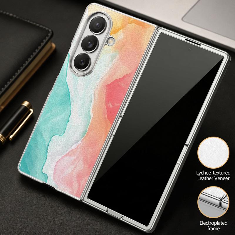 Colorful Marble Case For Samsung Z Fold 8 Ultra 7 6 5 Luxury Plating Leather Skin Hard Phone Cover For Galaxy Z Fold8 Fold7 Fold6