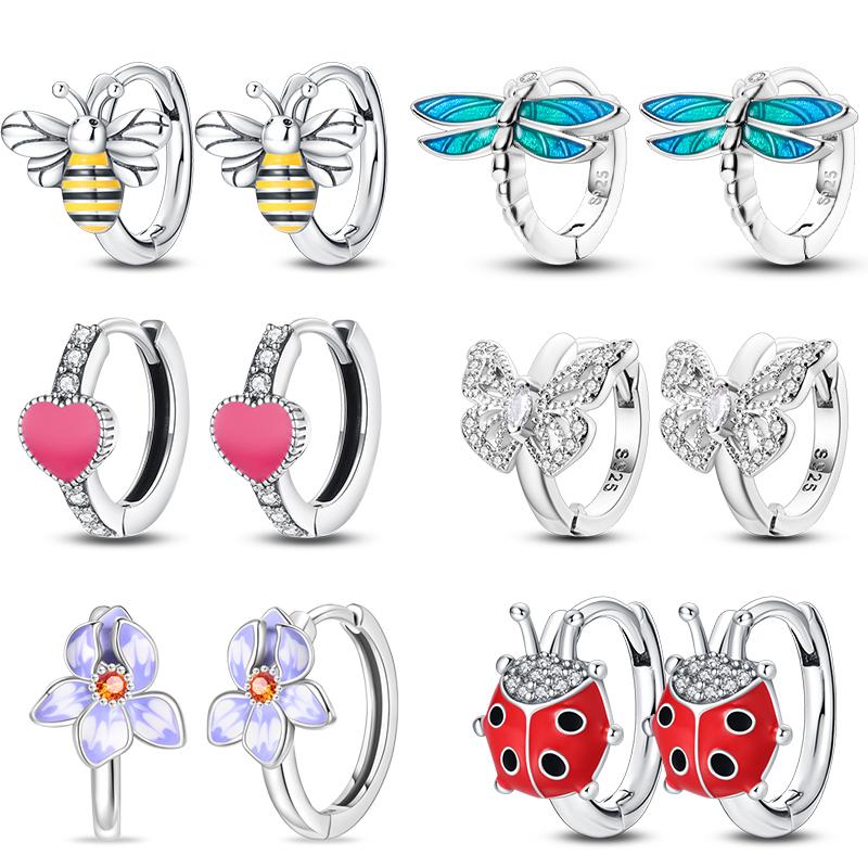 Women's Spring 925 Silver Butterfly Dragonfly Flowers Color Romantic Sweet Earrings Fit for Party Delicate Gift Jewelry