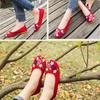 Vintage bestickte Damen-Flats, Blumen-Slipper, runde Zehenschuhe, Slipper, Ballerinas