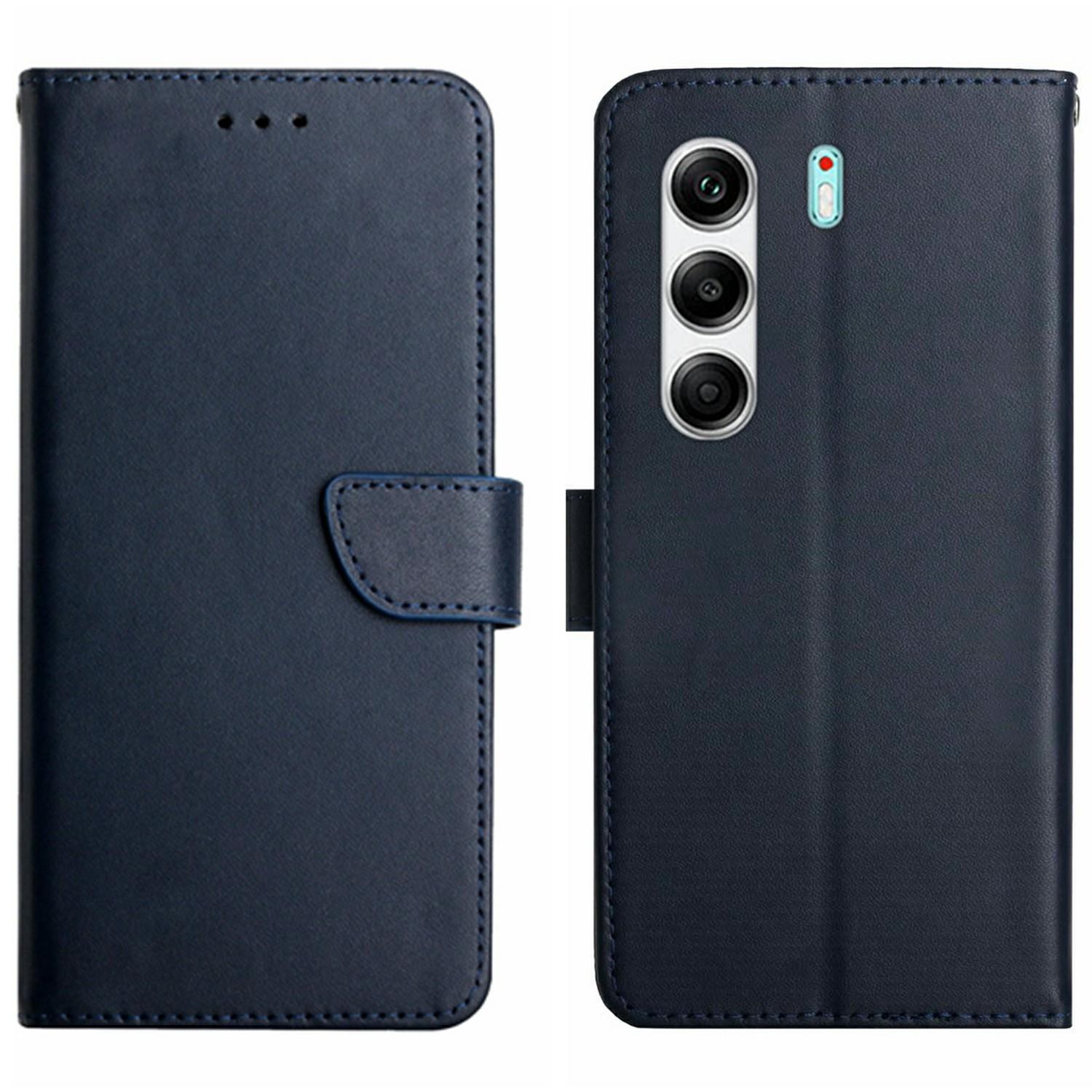 

For TECNO Camon 40 Pro 4G Case Genuine Cow Leather Phone Cover Nappa Texture Blue