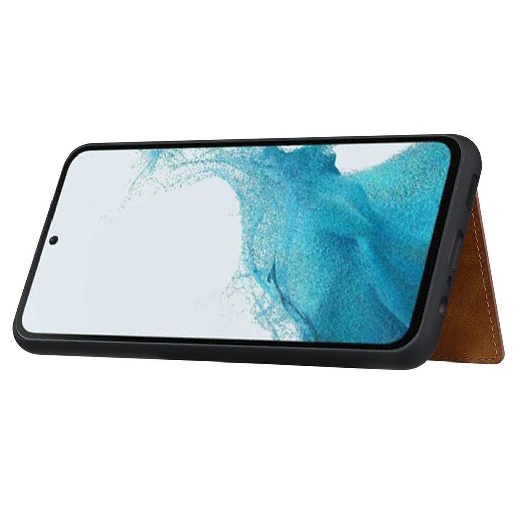 For Samsung Galaxy S25+ Case Calf Texture Card Holder PU Leather+TPU Kicsktand Phone Cover