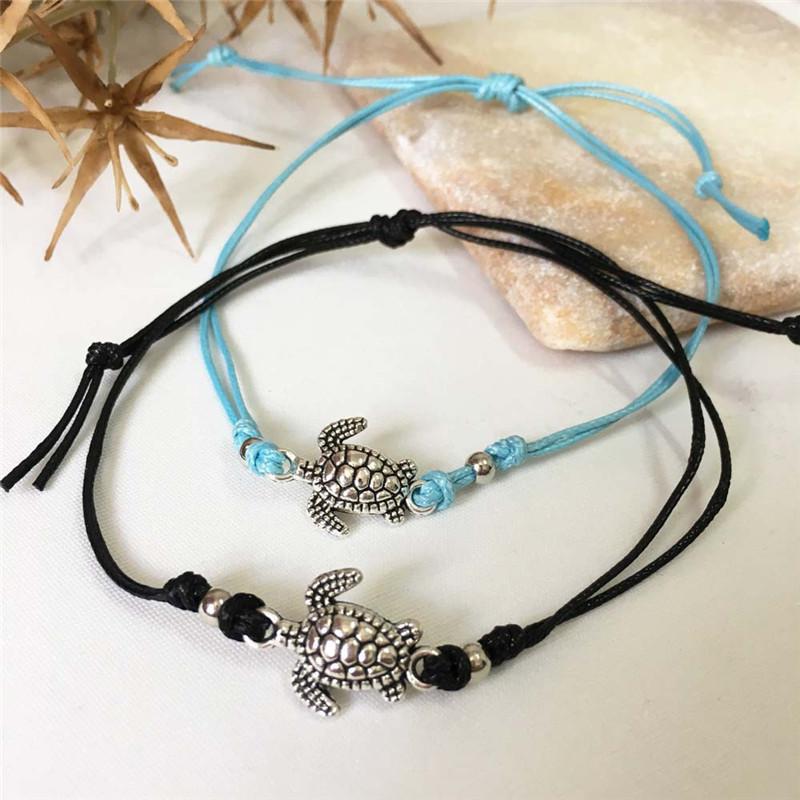 ZRM Fashion Vintage Sea Turtle Anklet Bracelet Dual Use 3 Colors Hand Made Anklet Beach Leather Rope Anklet Jewelry