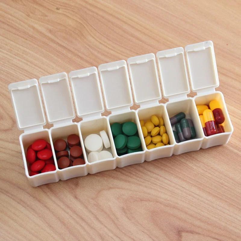 7 Fächer Aufbewahrungs-Organizer Behälter Etui Tablettenteiler Tragbare Nachfüllbare Flaschen Haushalt Kleine Pillendose Wochenaufbewahrungsbox