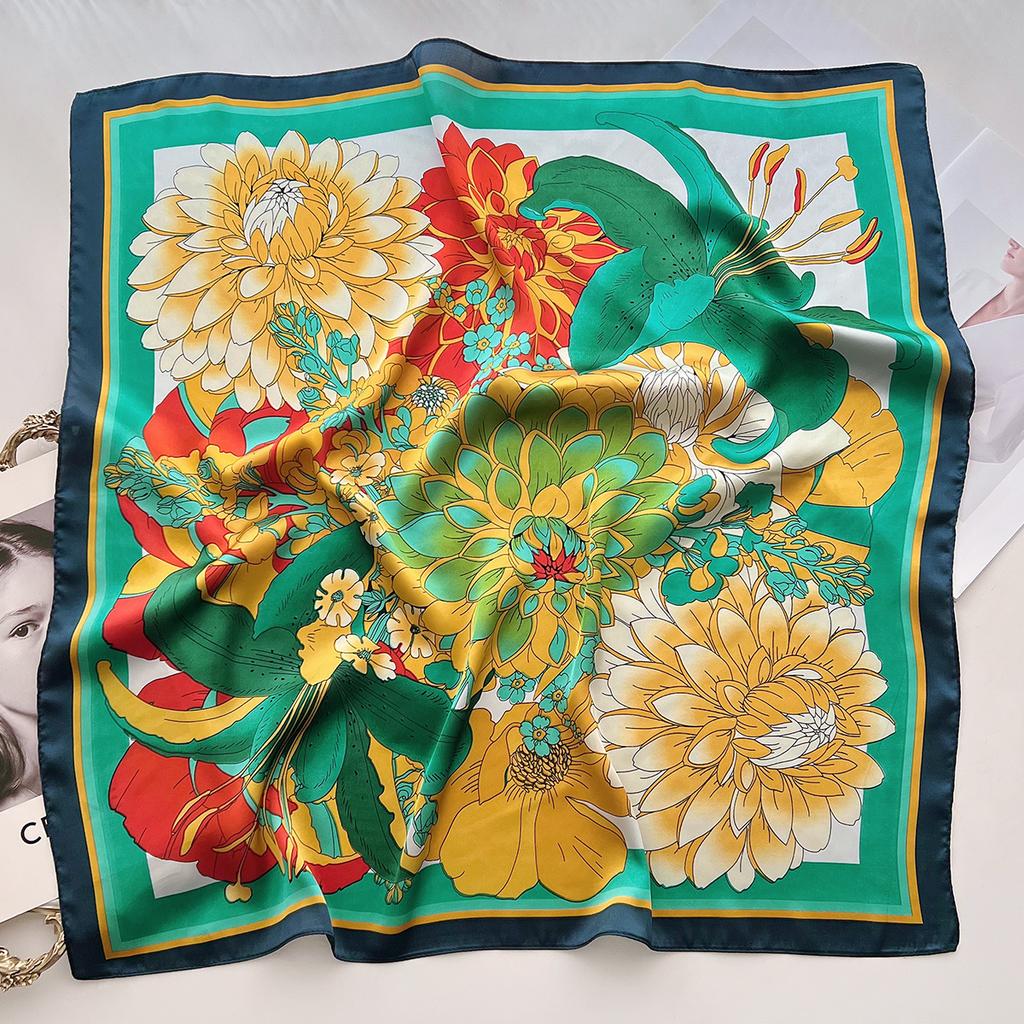 Peony Flower Silk Scarf Female Versatile High-End Small Square Scarf Scarf Temperament Plant Flower Scarf
