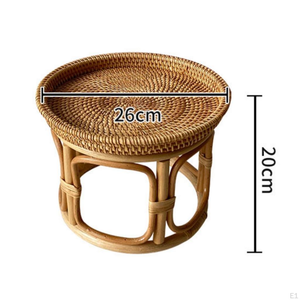 Rattan Side Table Handwoven Vintage Style Home Furniture for Tea Time, Living Room,