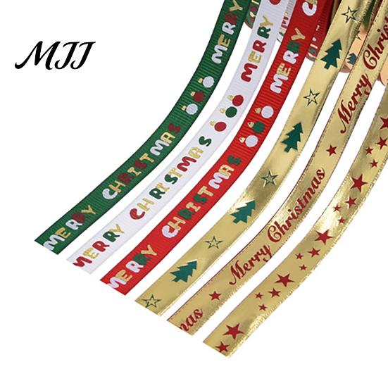 Metallic Christmas Tree Pattern Ribbon Gold Foil Ribbon, Merry Decorative Fabric Flexible for Holiday Crafts Gift Packing, Xmas Party Decorations