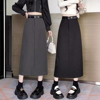 Women's High-Waist A-Line Black Midi Skirt - Spring/Autumn 2025 Trend with Slit