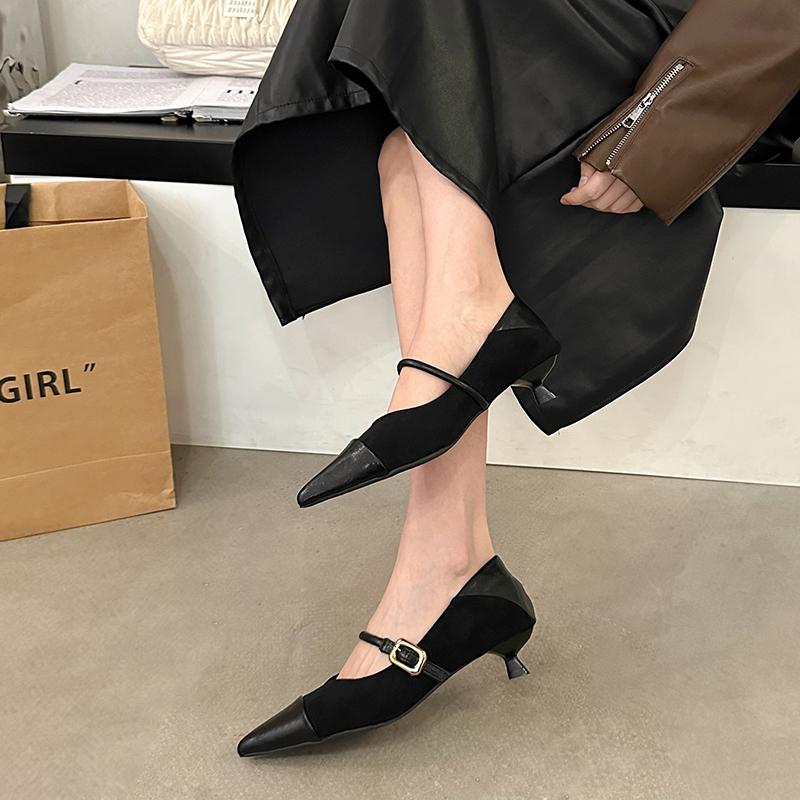 Fashion Women's Shoes New Style Buckle Design Women Pumps Pointed Shoes High Heels Suede Stilettos Heels Ladies Shoes Large Size