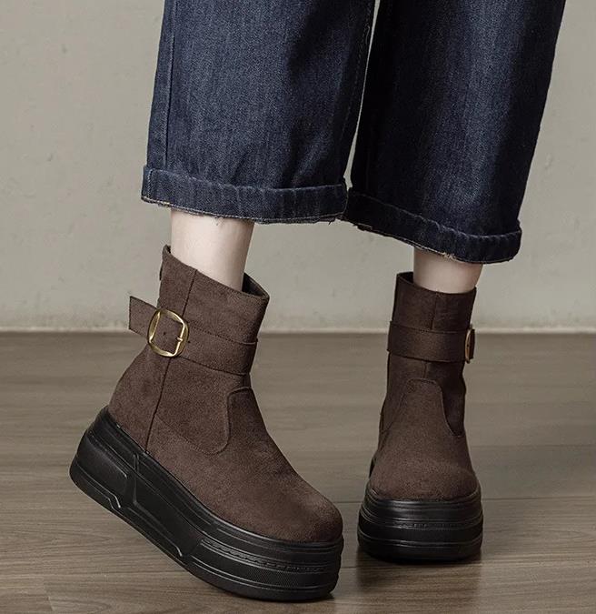 2025 Winter New Female Women Boots British Wind Increased 7CM High Heel Platform Boots Fashion Plus Velvet Women's Shoes