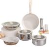 304 Stainless Steel Cookware Set: Non-Stick Maifan Stone Wok, Flat Frying Pan & Stockpot with Removable Handle