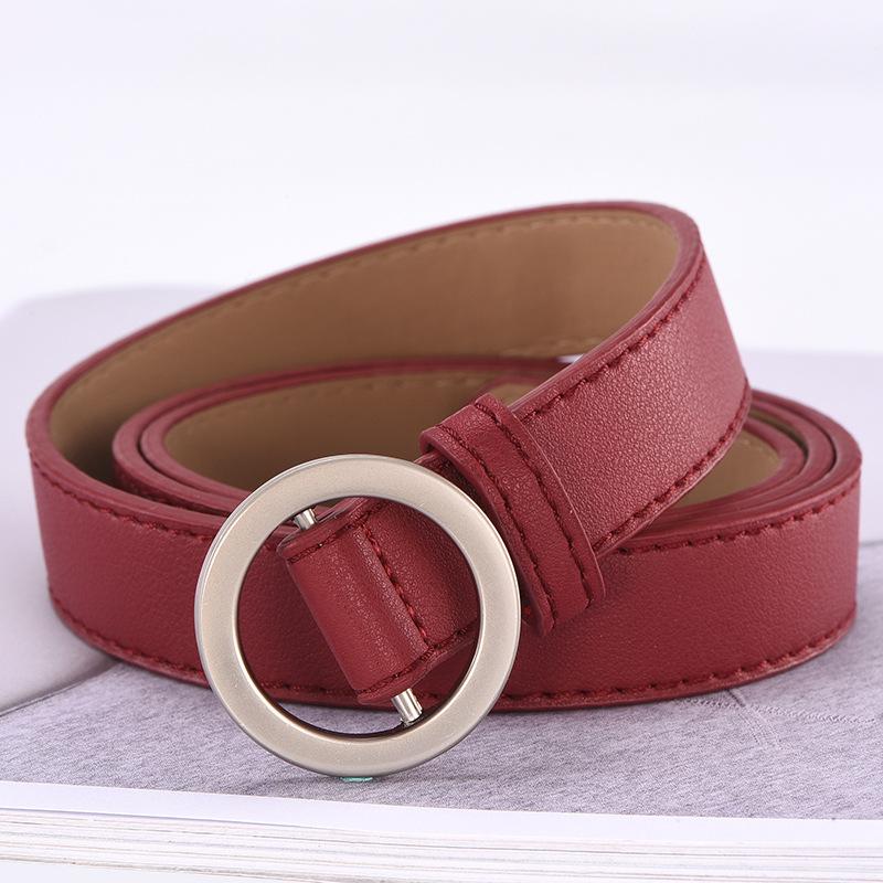 Non-Porous Round Buckle Belt, Female Student Fashionable Simple Decorative Thin Belt, Round Ring Casual Pants Belt
