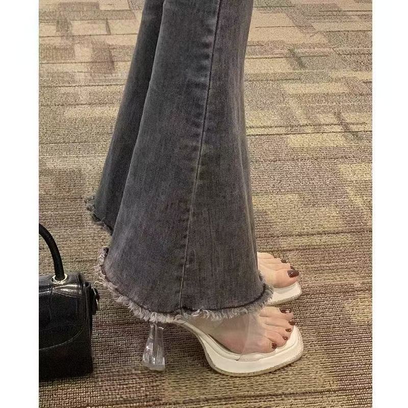 2025 Summer New Popular Transparent Crystal Heel Waterproof Table Thick Heel High Heel Cool Slippers Wear Fairy Style Women's Shoes