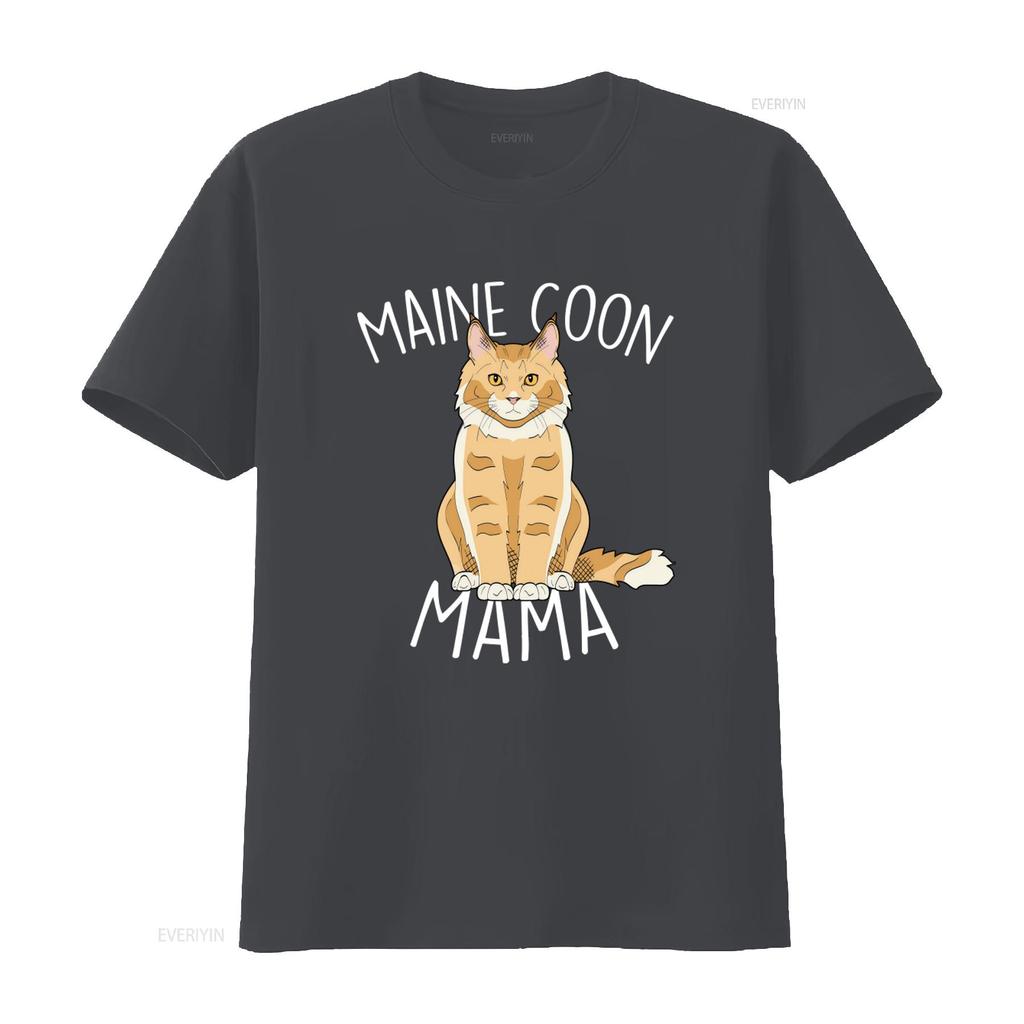 Maine Coon Mama T Shirt for Women Cat Lovers Cute Pet Mom Design with Red Ginger Print Vintage Washed Designer Clothes Unisex