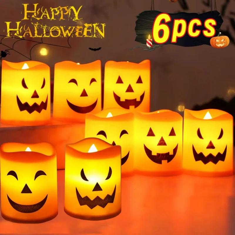 Halloween jack-o'-lantern candles, 6 pieces, watermelon-shaped candles suitable for Halloween stage decoration, festive atmosphe
