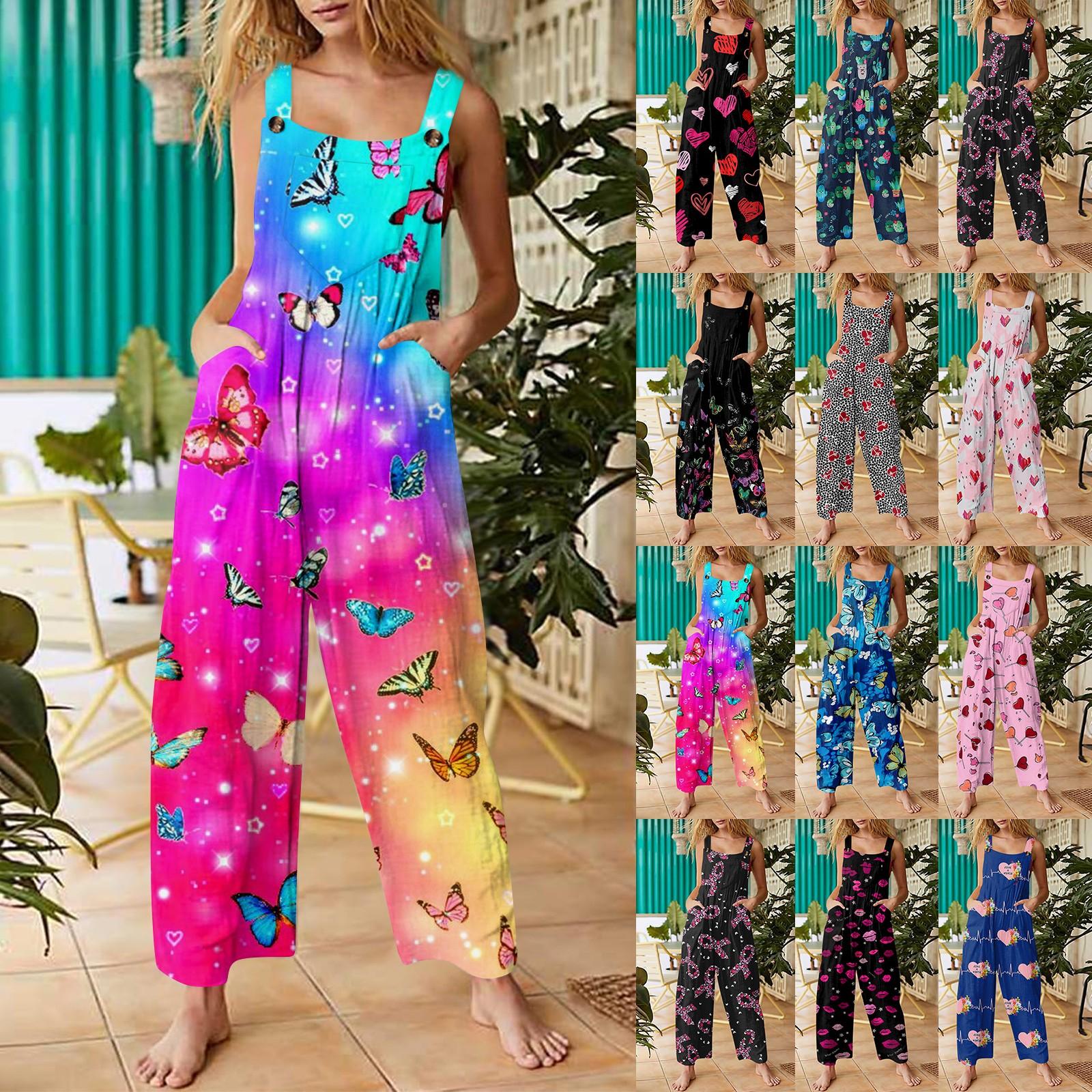 

Womens Casual Overalls Jumpsuits Adjustable Straps Sleeveless Summer Cute Comfy Rompers With Pocket M рожевий