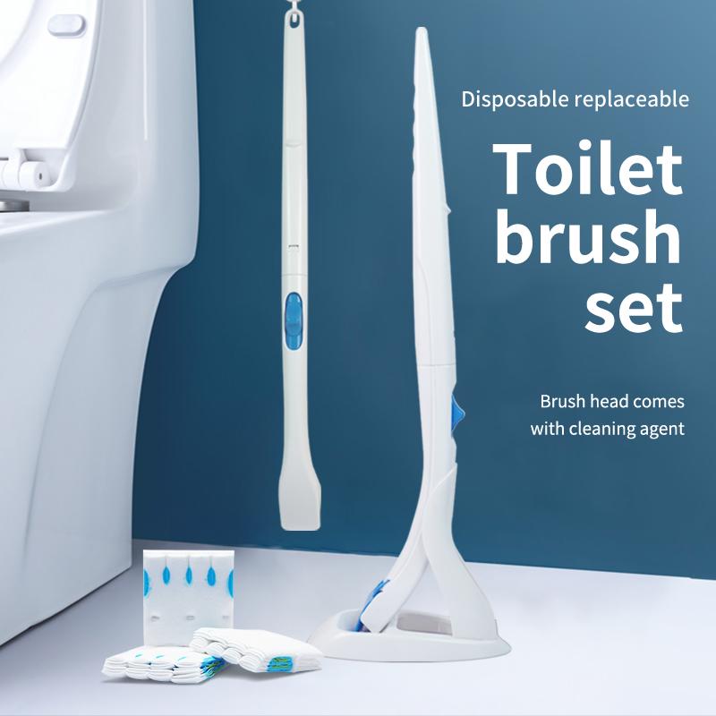 Disposable Convenient Toilet Brush Bathroom Toilet Cleaning Brush Toilet Brush Set with Refills (White,Toilet Bowl Cleaning System Starter Kit)